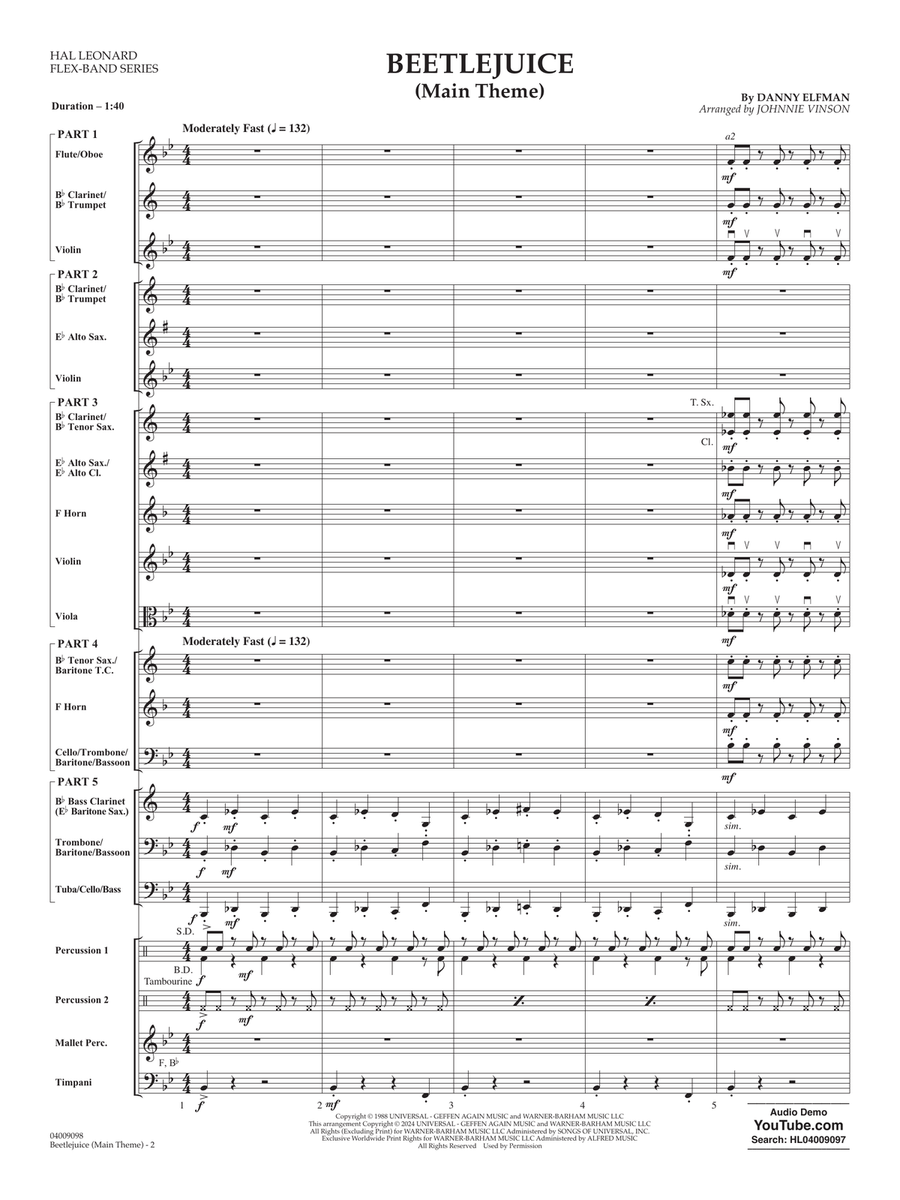 Beetlejuice (Main Theme) (arr. Johnny Vinson) - Conductor Score (Full Score) Concert Band scores gallery preview page 2