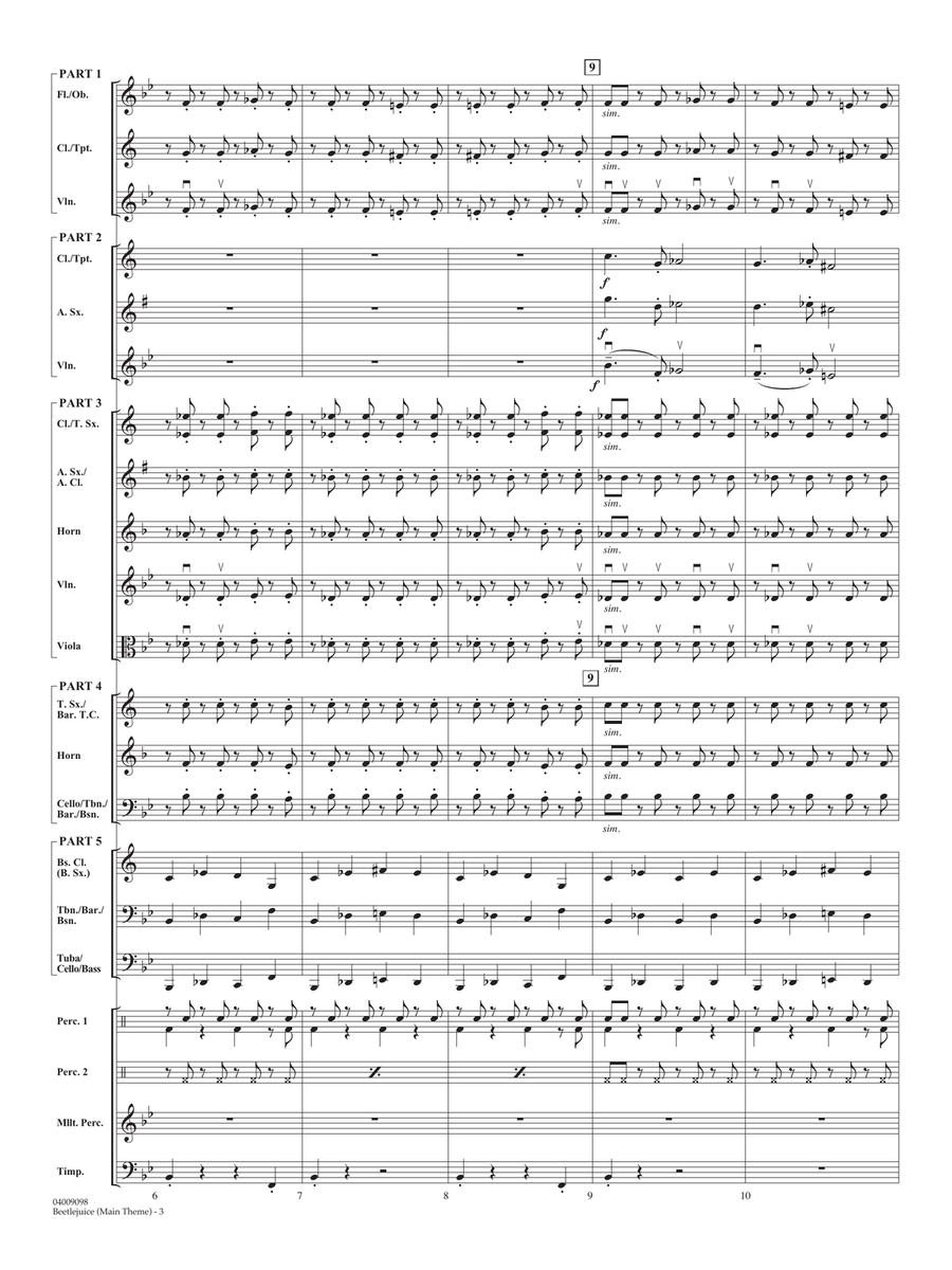 Beetlejuice (Main Theme) (arr. Johnny Vinson) - Conductor Score (Full Score) Concert Band scores gallery preview page 3