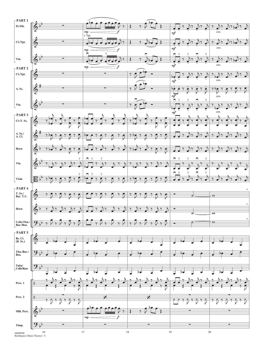 Beetlejuice (Main Theme) (arr. Johnny Vinson) - Conductor Score (Full Score) Concert Band scores gallery preview page 5