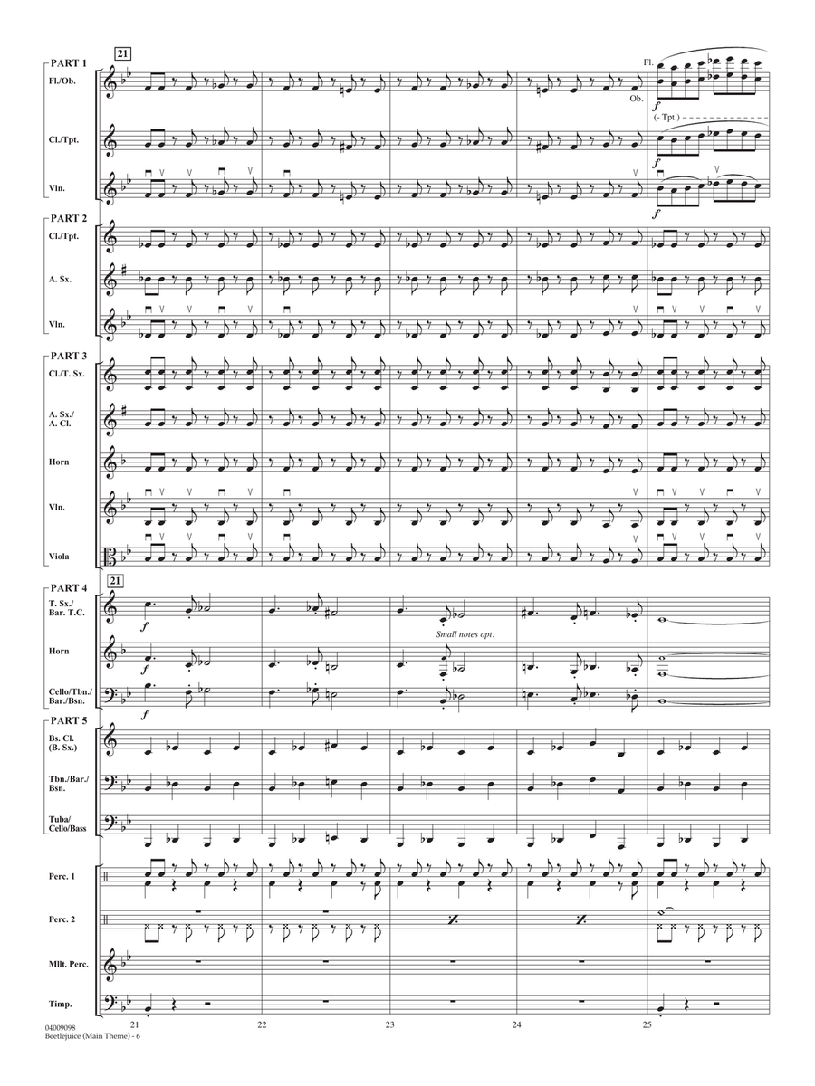 Beetlejuice (Main Theme) (arr. Johnny Vinson) - Conductor Score (Full Score) Concert Band scores gallery preview page 6