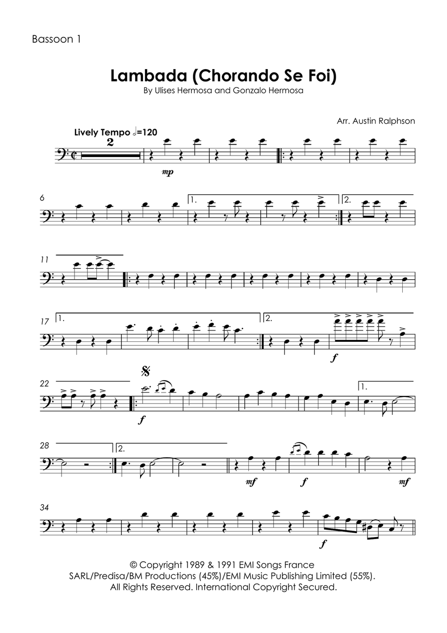 Chorando Se Foi (Lambada) Bassoon Quartet scores gallery preview page 3