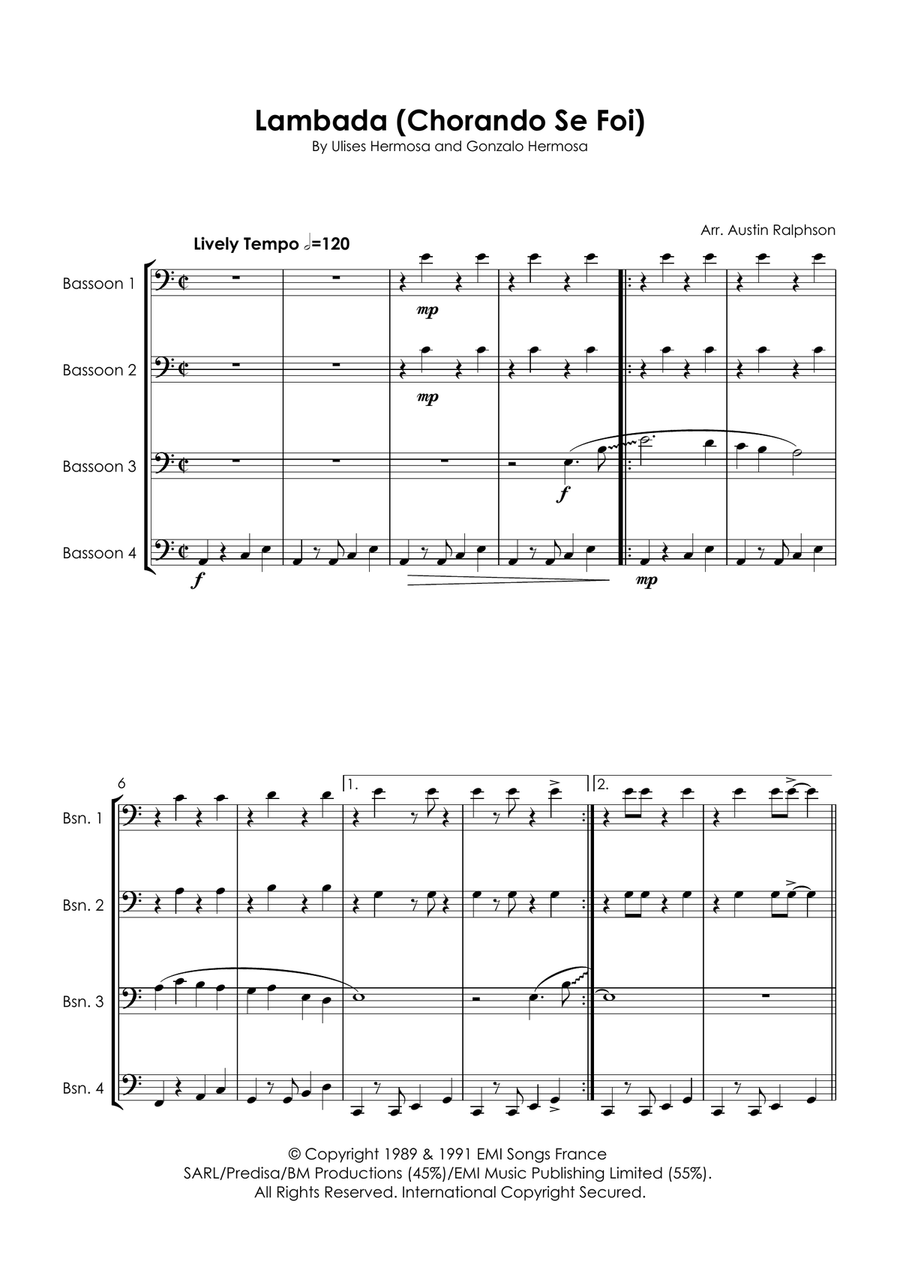 Chorando Se Foi (Lambada) Bassoon Quartet scores gallery preview page 5