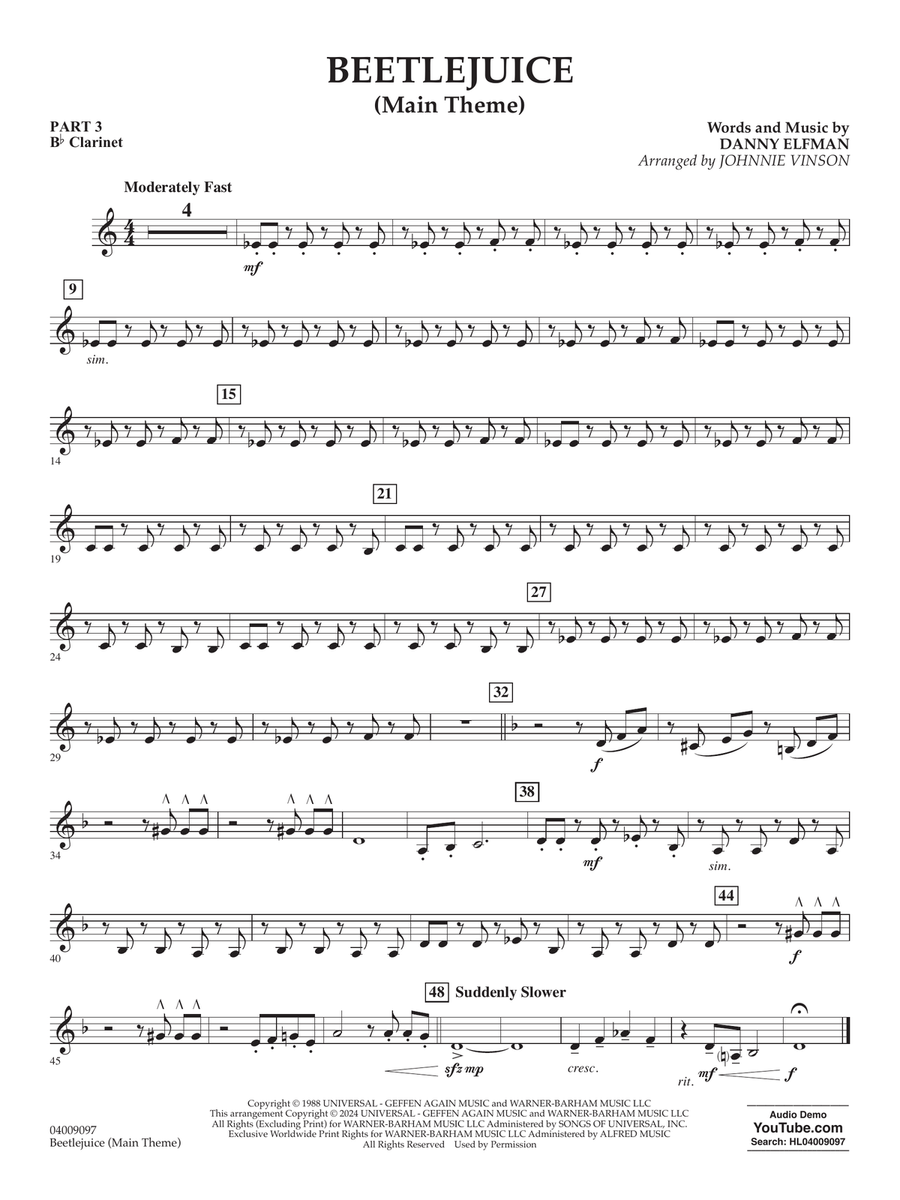 Beetlejuice (Main Theme) (arr. Johnny Vinson) - Pt.3 - Bb Clarinet Concert Band scores gallery preview page 1