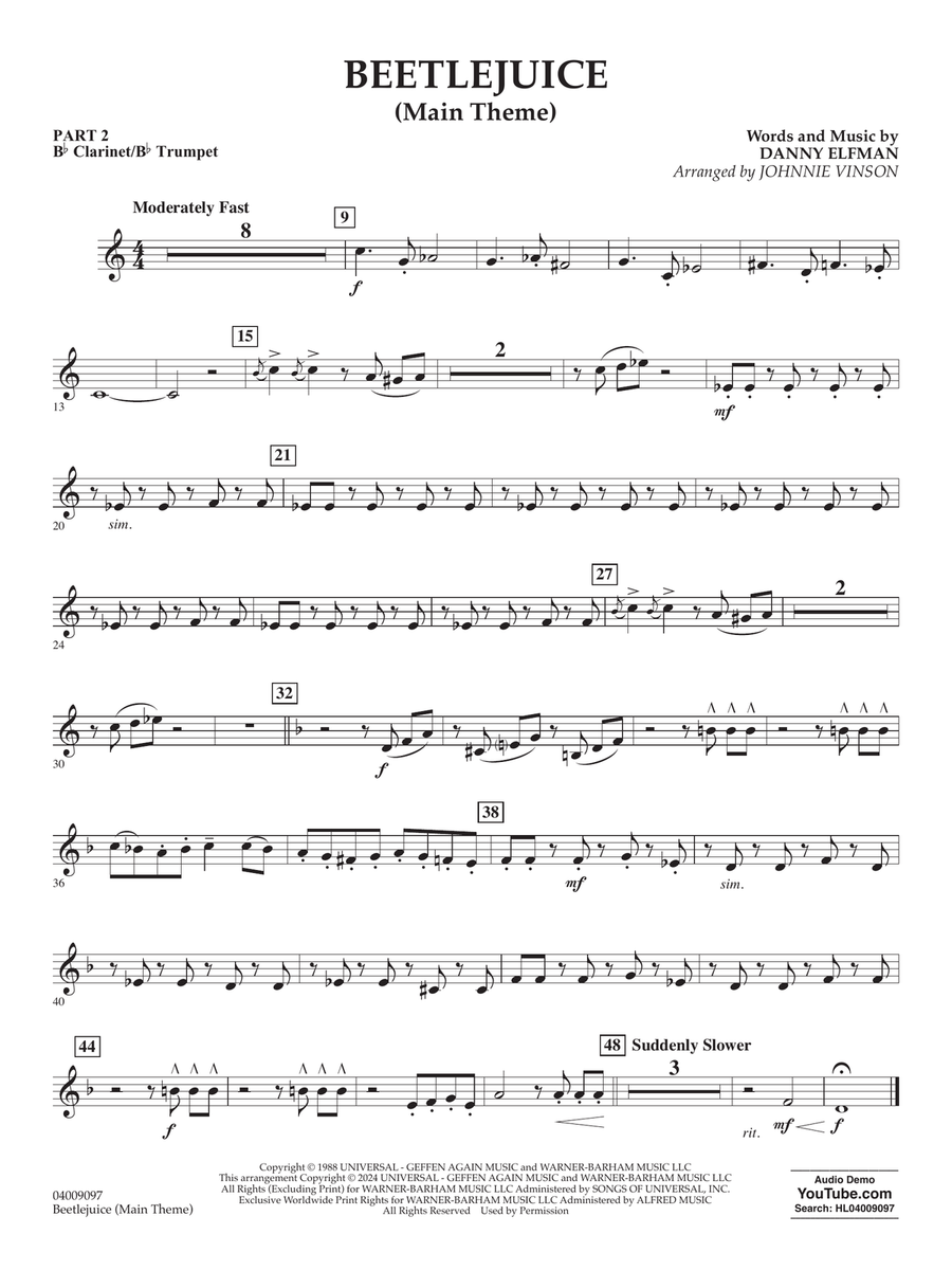 Beetlejuice (Main Theme) (arr. Johnny Vinson) - Pt.2 - Bb Clarinet/Bb Trumpet Concert Band scores gallery preview page 1