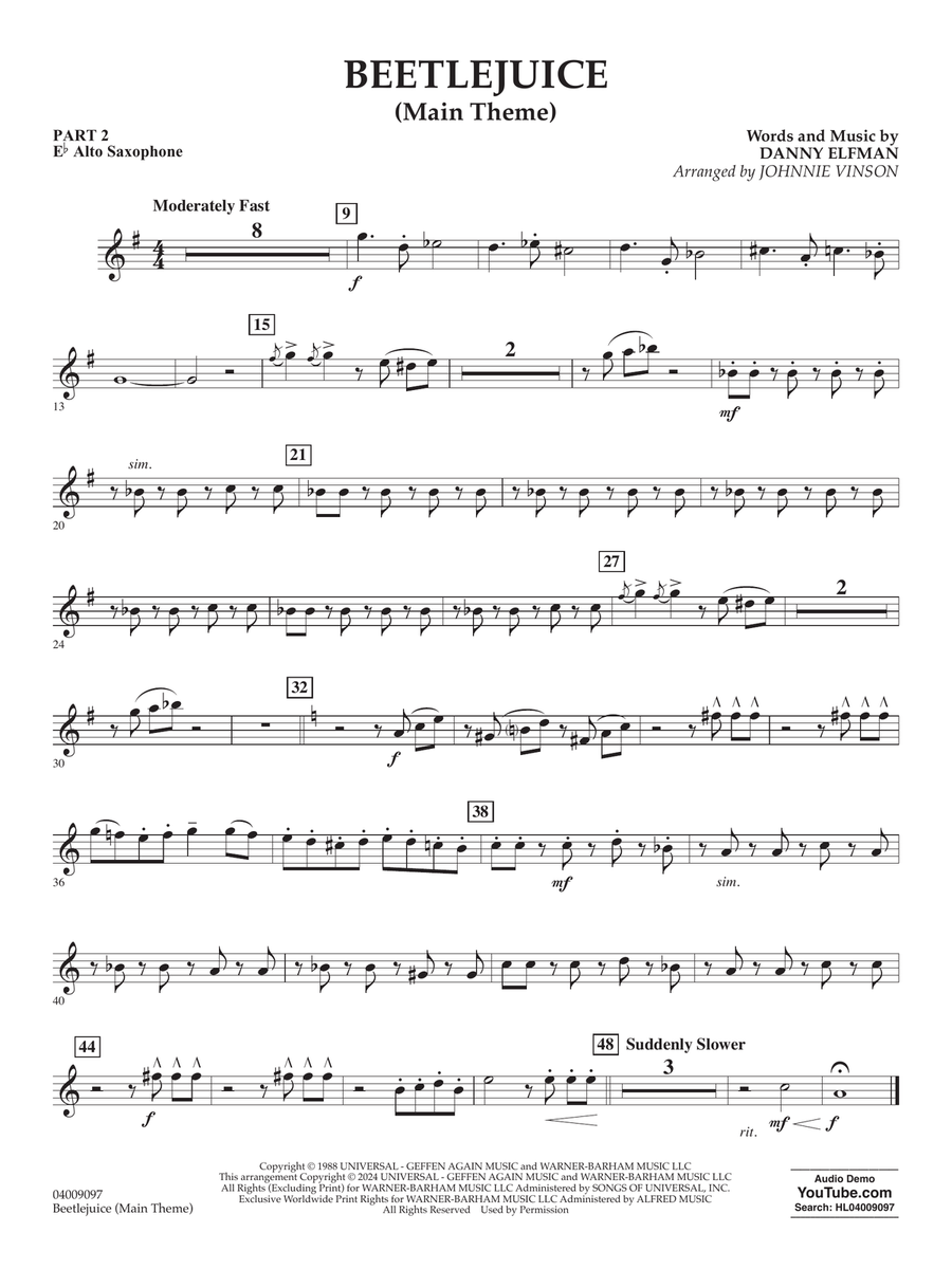 Beetlejuice (Main Theme) (arr. Johnny Vinson) - Pt.2 - Eb Alto Saxophone Concert Band scores gallery preview page 1