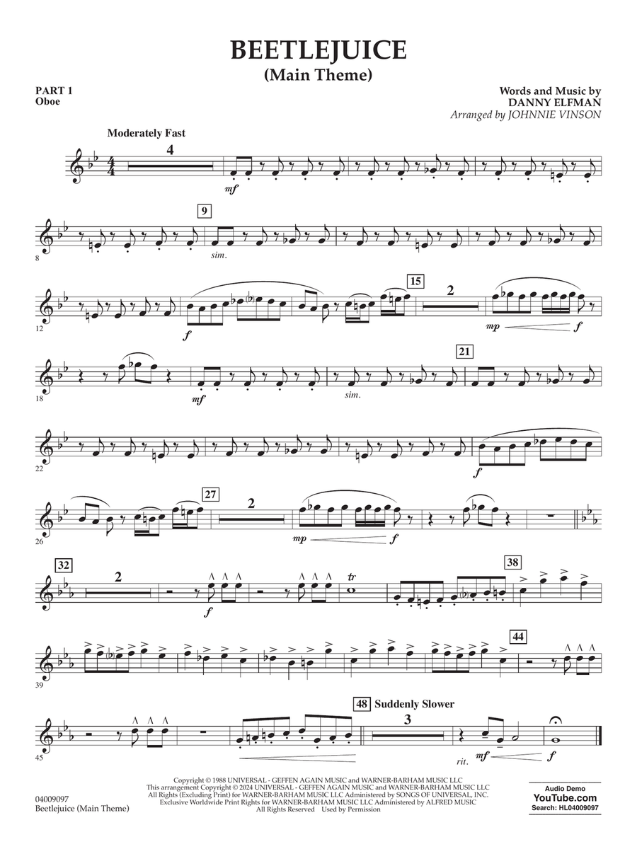 Beetlejuice (Main Theme) (arr. Johnny Vinson) - Pt.1 - Oboe Concert Band scores gallery preview page 1