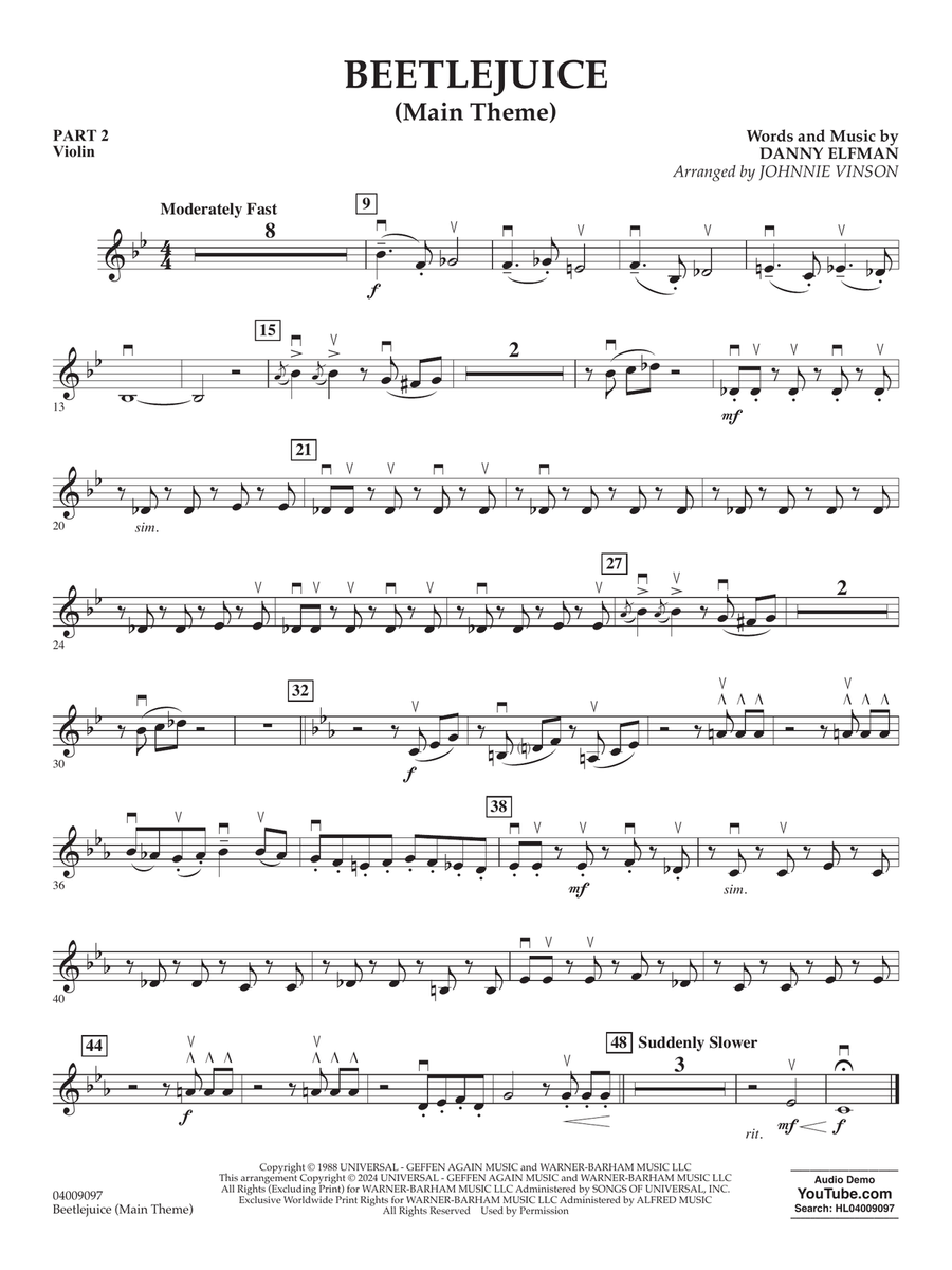Beetlejuice (Main Theme) (arr. Johnny Vinson) - Pt.2 - Violin Concert Band scores gallery preview page 1