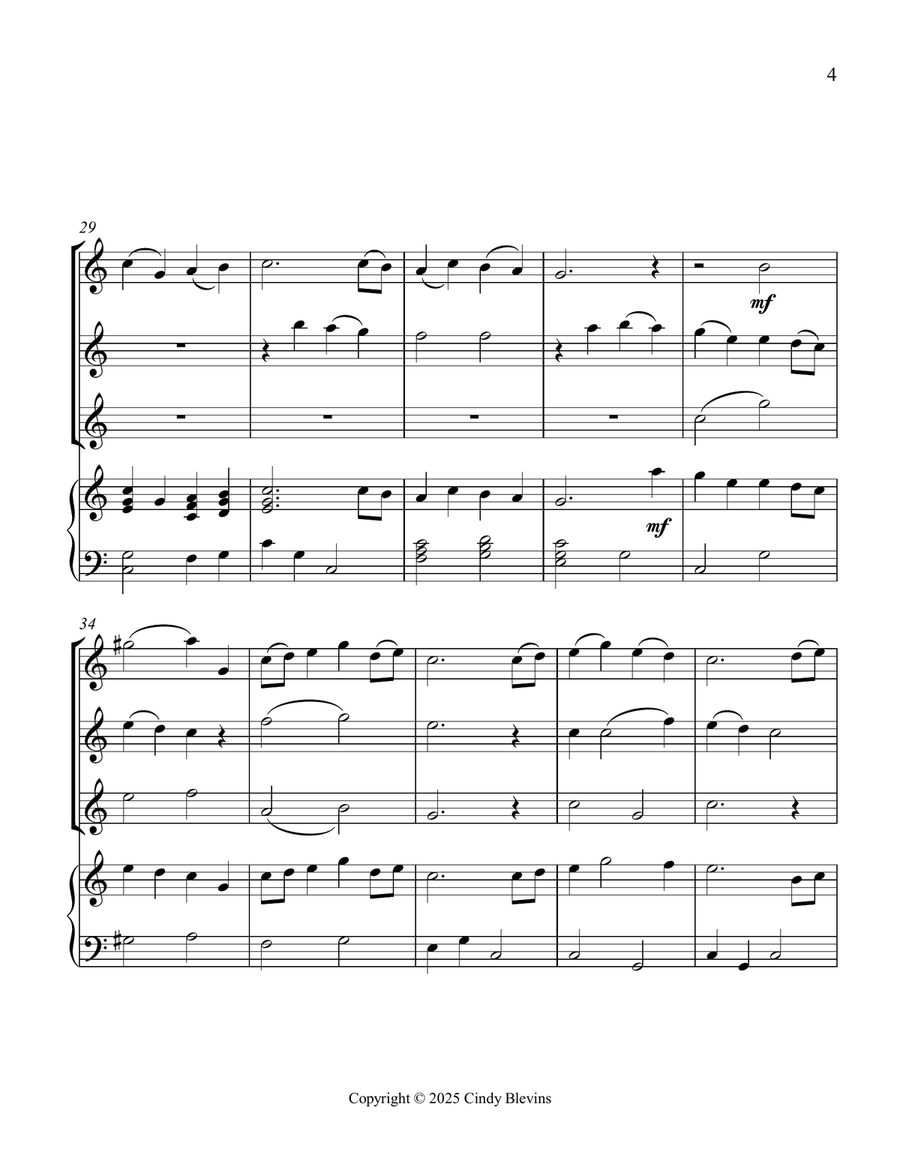 This Is My Father's World, for Three Violins and Piano Small Ensemble scores gallery preview page 5