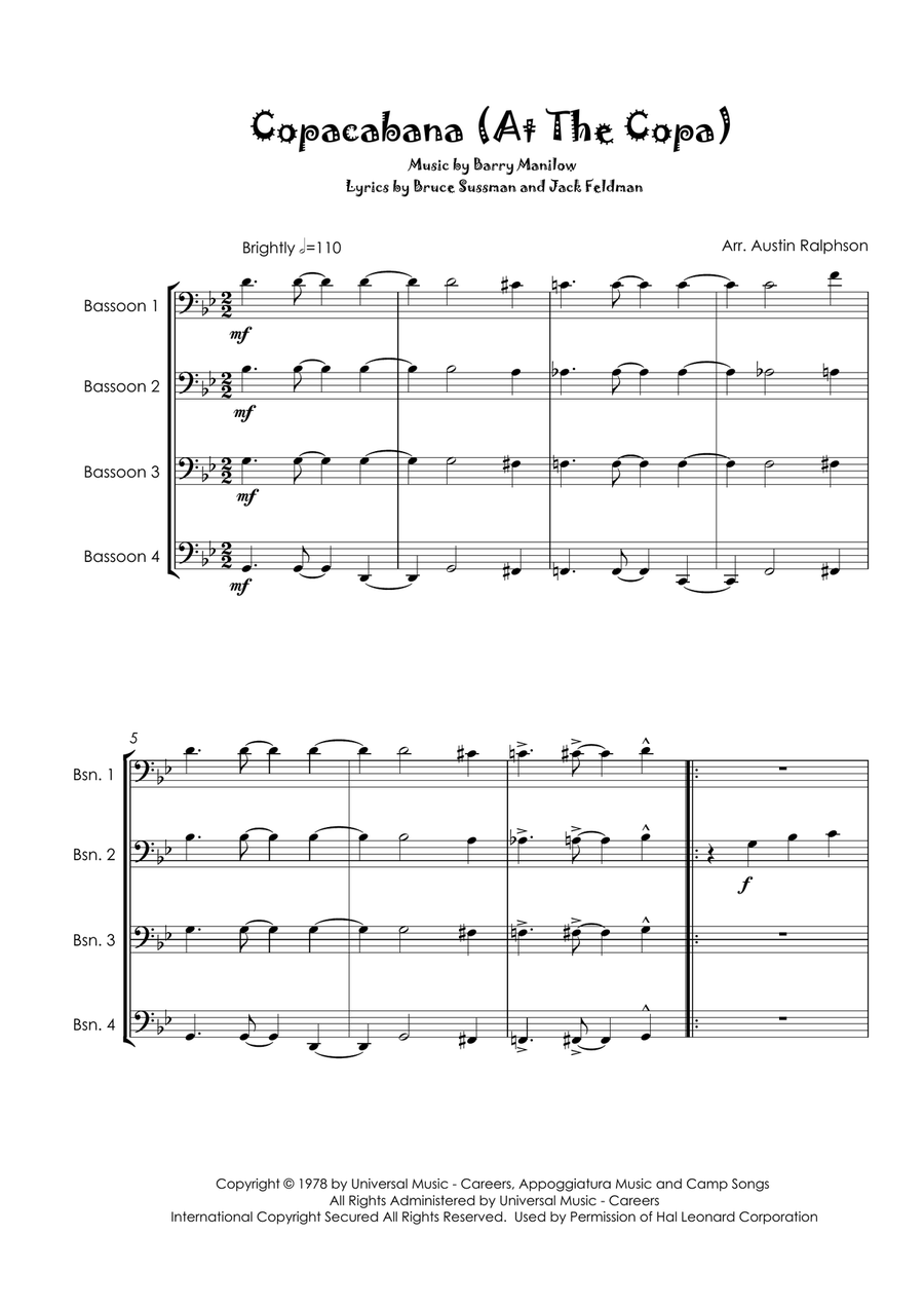 Copacabana (At The Copa) Copacabana (At The Copa) Bassoon Quartet scores gallery preview page 5