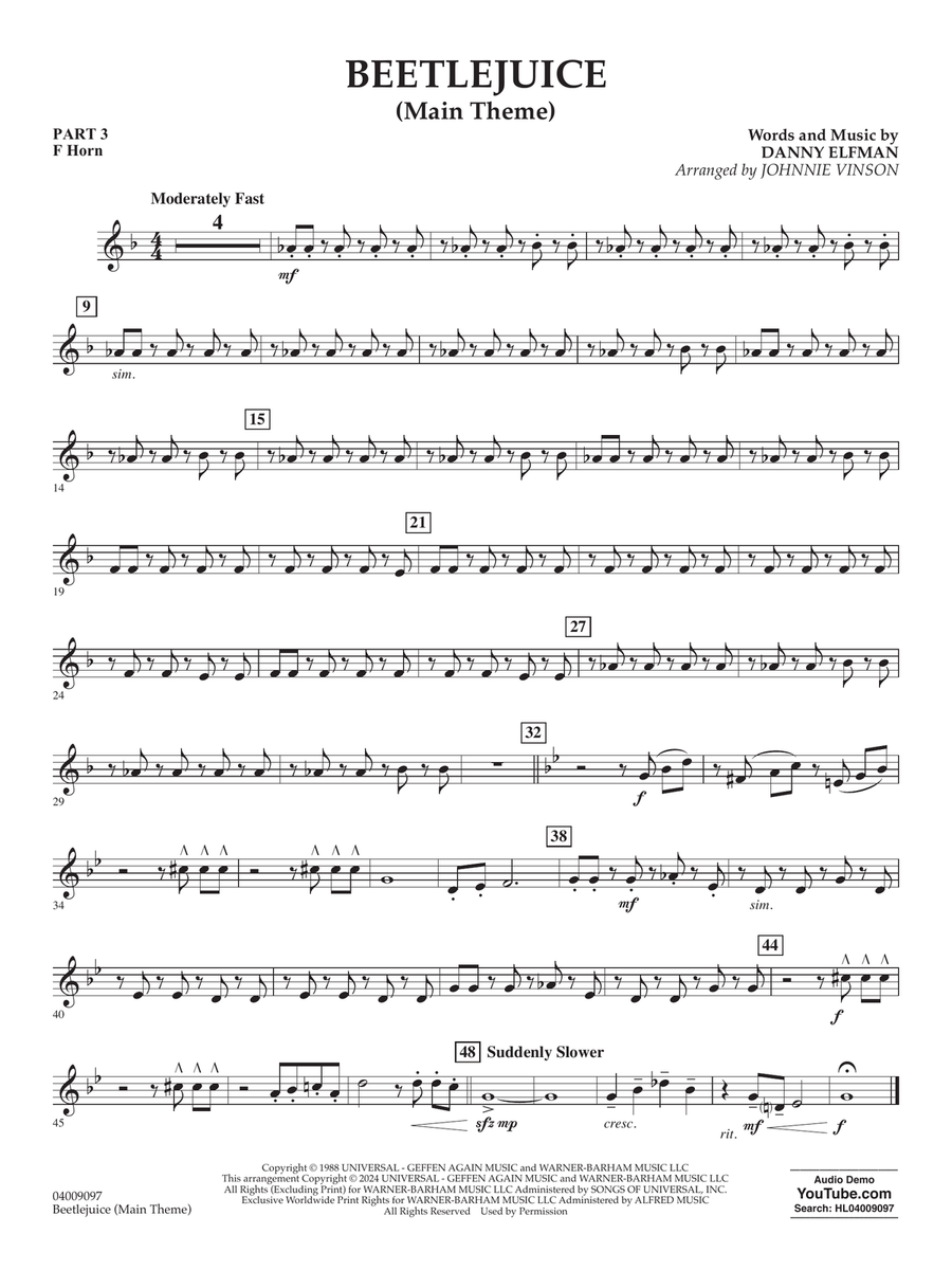 Beetlejuice (Main Theme) (arr. Johnny Vinson) - Pt.3 - F Horn Concert Band scores gallery preview page 1