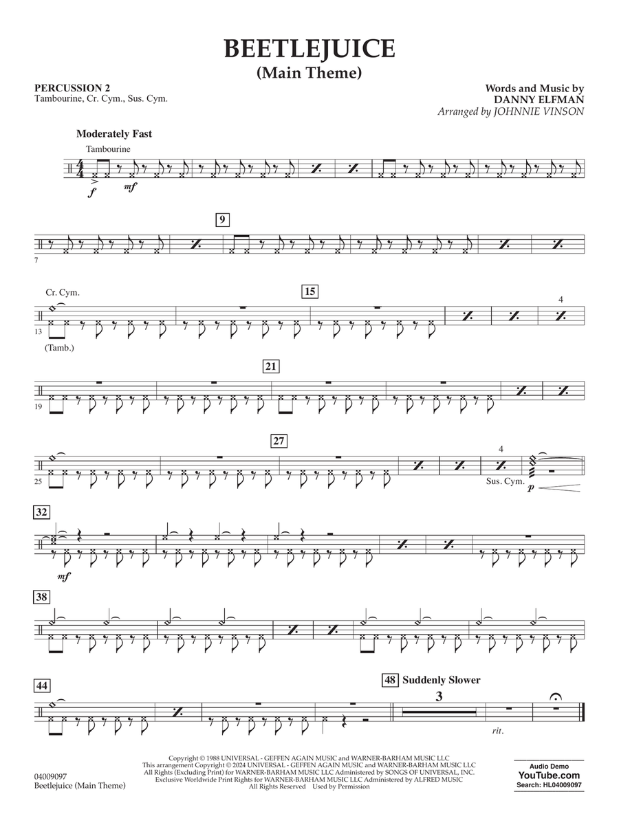 Beetlejuice (Main Theme) (arr. Johnny Vinson) - Percussion 2 Concert Band scores gallery preview page 1