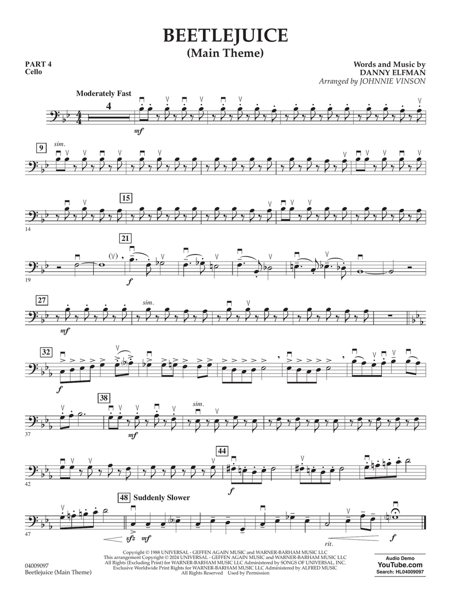 Beetlejuice (Main Theme) (arr. Johnny Vinson) - Pt.4 - Cello Concert Band scores gallery preview page 1