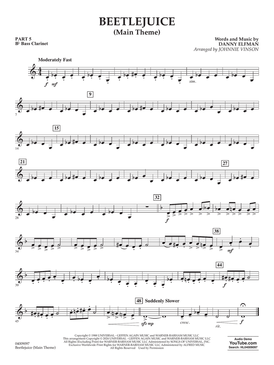 Beetlejuice (Main Theme) (arr. Johnny Vinson) - Pt.5 - Bb Bass Clarinet Concert Band scores gallery preview page 1