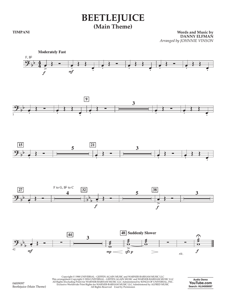 Beetlejuice (Main Theme) (arr. Johnny Vinson) - Timpani Concert Band scores gallery preview page 1