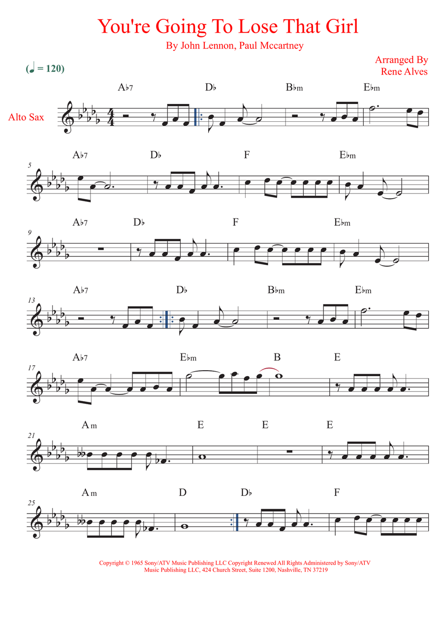 You're Going To Lose That Girl Alto Saxophone scores gallery preview page 1