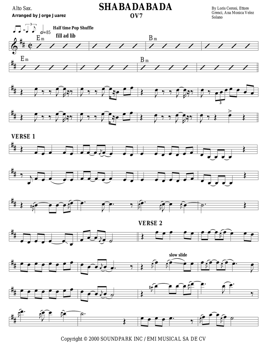 Shabadabada Shabadabada Alto Saxophone scores gallery preview page 1