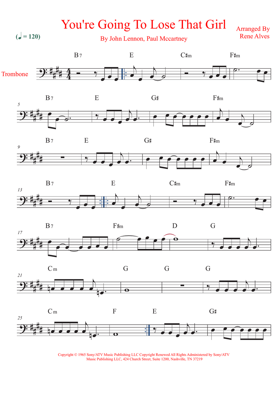 You're Going To Lose That Girl Trombone Solo scores gallery preview page 1
