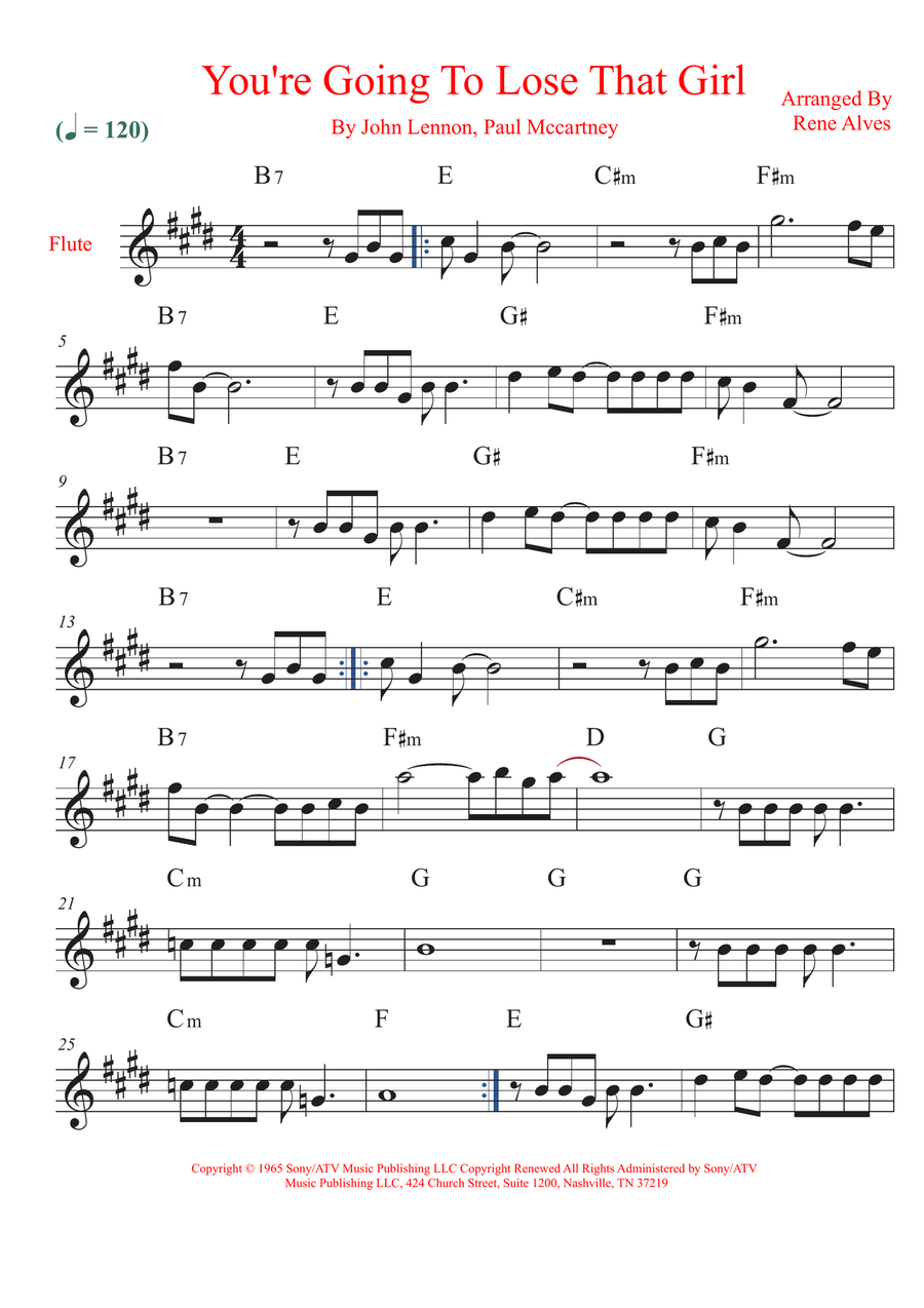 You're Going To Lose That Girl Flute Solo scores gallery preview page 1