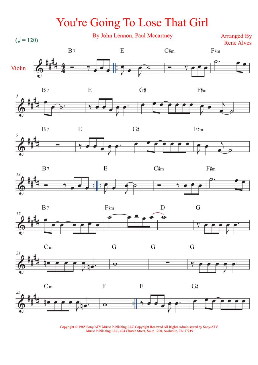 You're Going To Lose That Girl Violin Solo scores gallery preview page 1