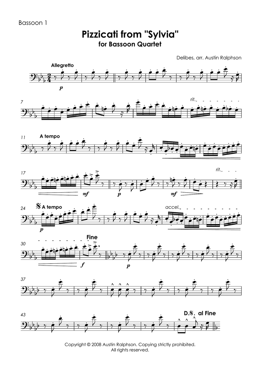 Pizzicati from ’Sylvia’ - bassoon quartet Bassoon Quartet scores gallery preview page 3