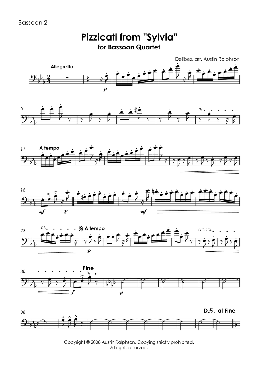 Pizzicati from ’Sylvia’ - bassoon quartet Bassoon Quartet scores gallery preview page 4