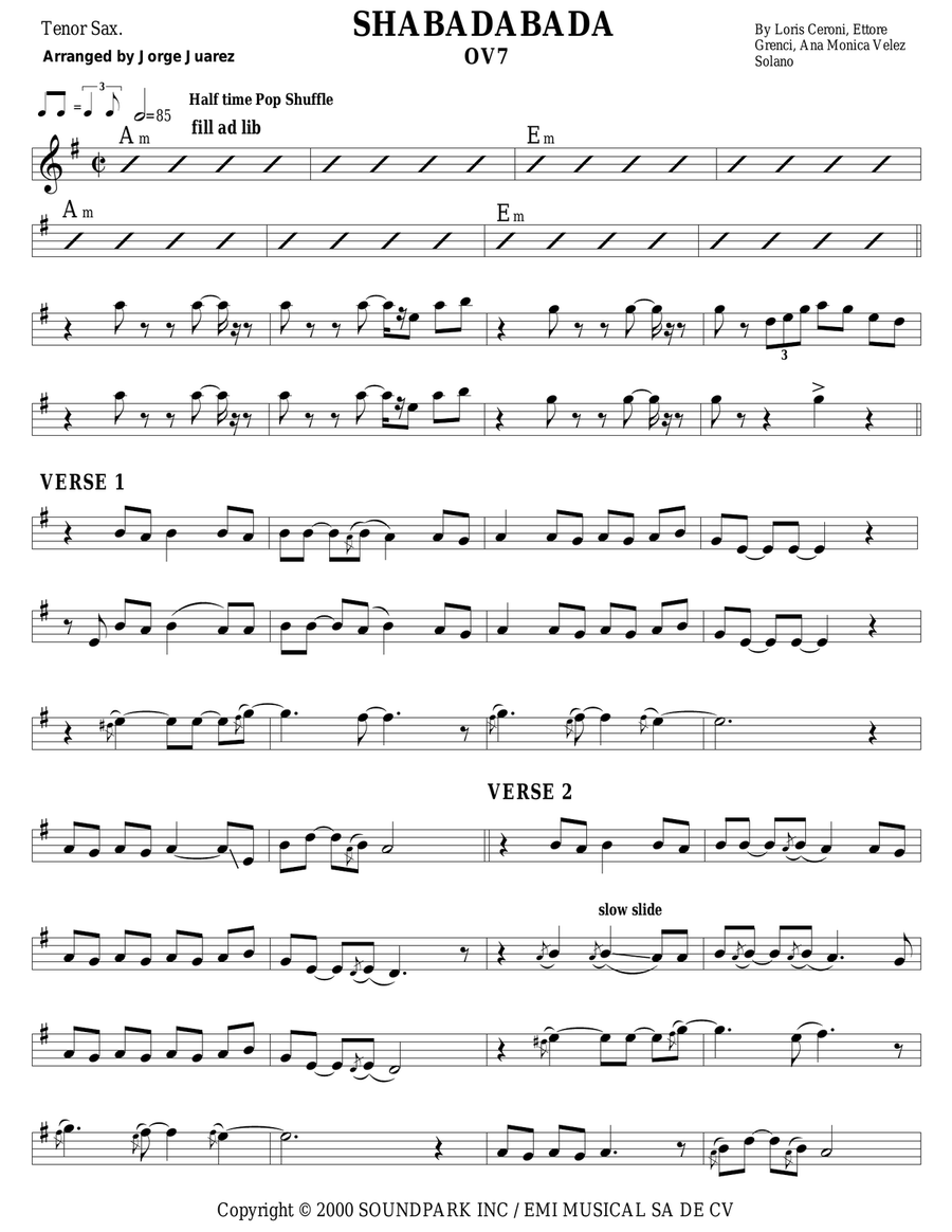 Shabadabada Shabadabada Tenor Saxophone scores gallery preview page 1
