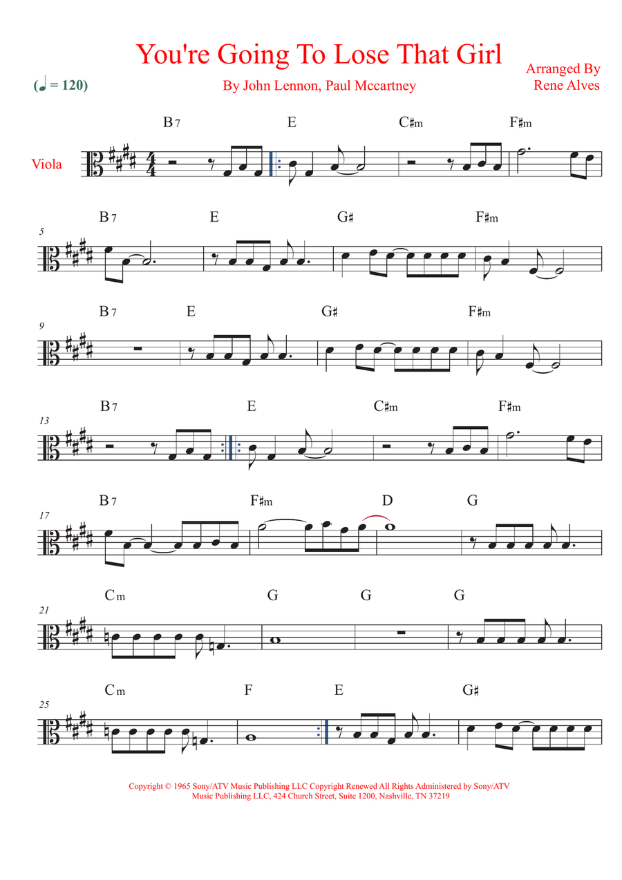 You're Going To Lose That Girl Viola Solo scores gallery preview page 1