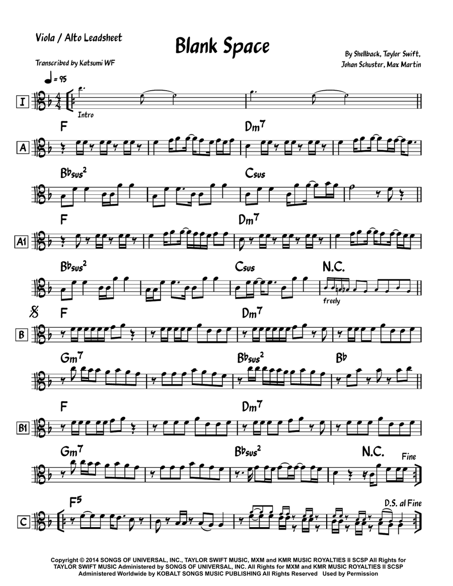 Blank Space Blank Space Viola Solo scores gallery preview page 1