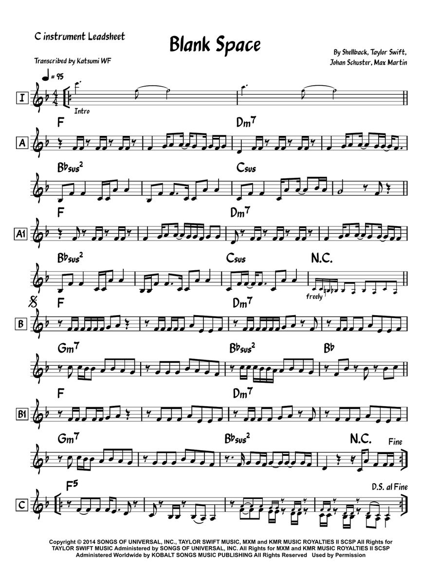 Blank Space Blank Space Piano scores gallery preview page 1