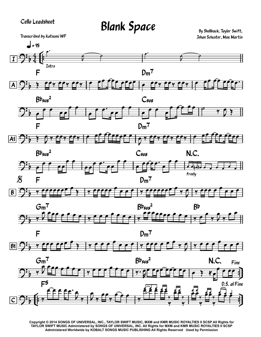 Blank Space Blank Space Cello Solo scores gallery preview page 1