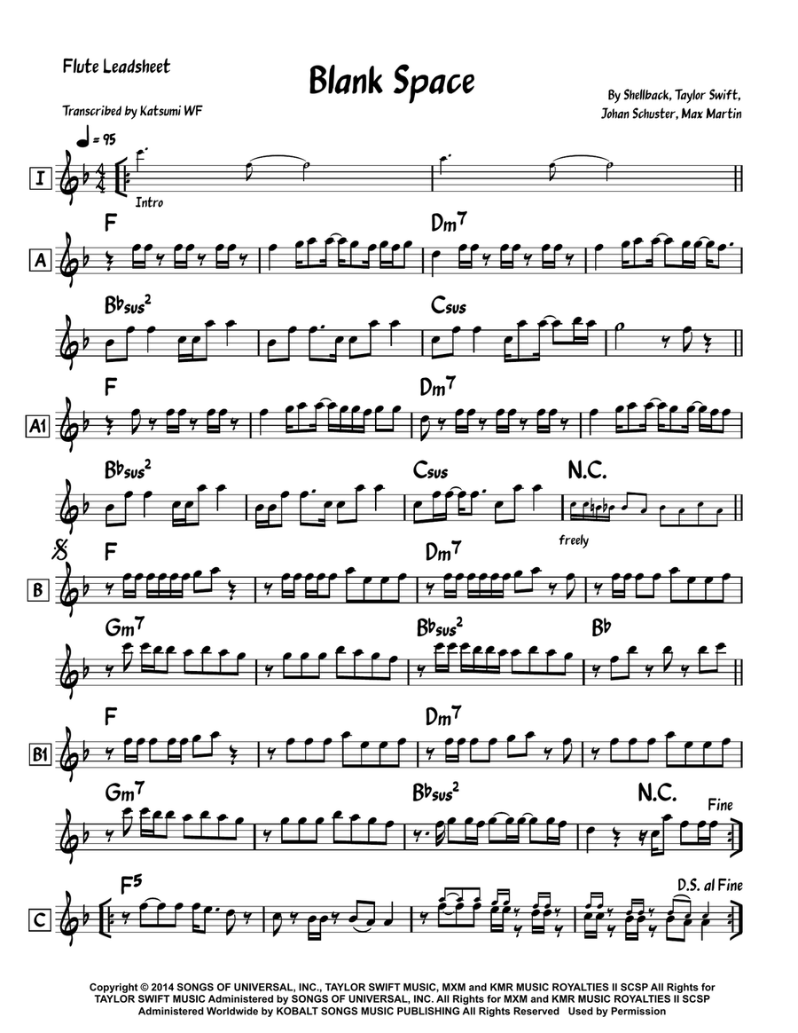 Blank Space Blank Space Flute Solo scores gallery preview page 1