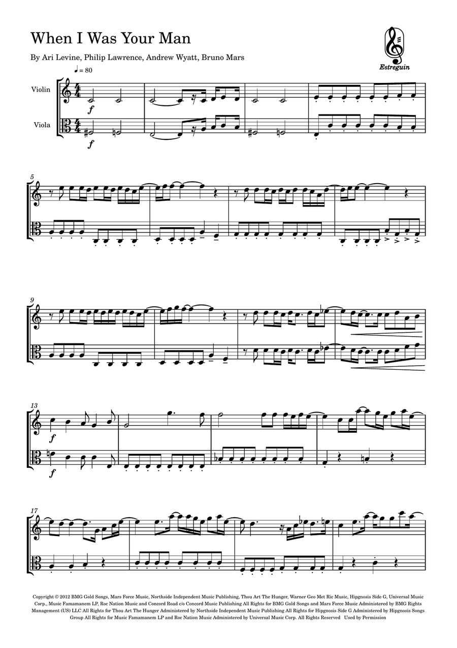 When I Was Your Man When I Was Your Man String Duet scores gallery preview page 1