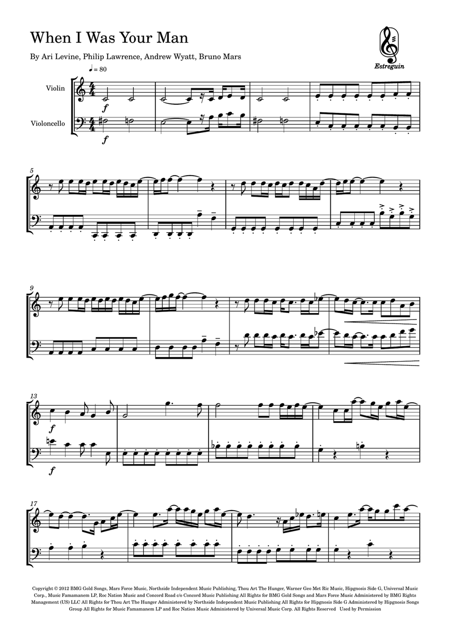 When I Was Your Man When I Was Your Man String Duet scores gallery preview page 1