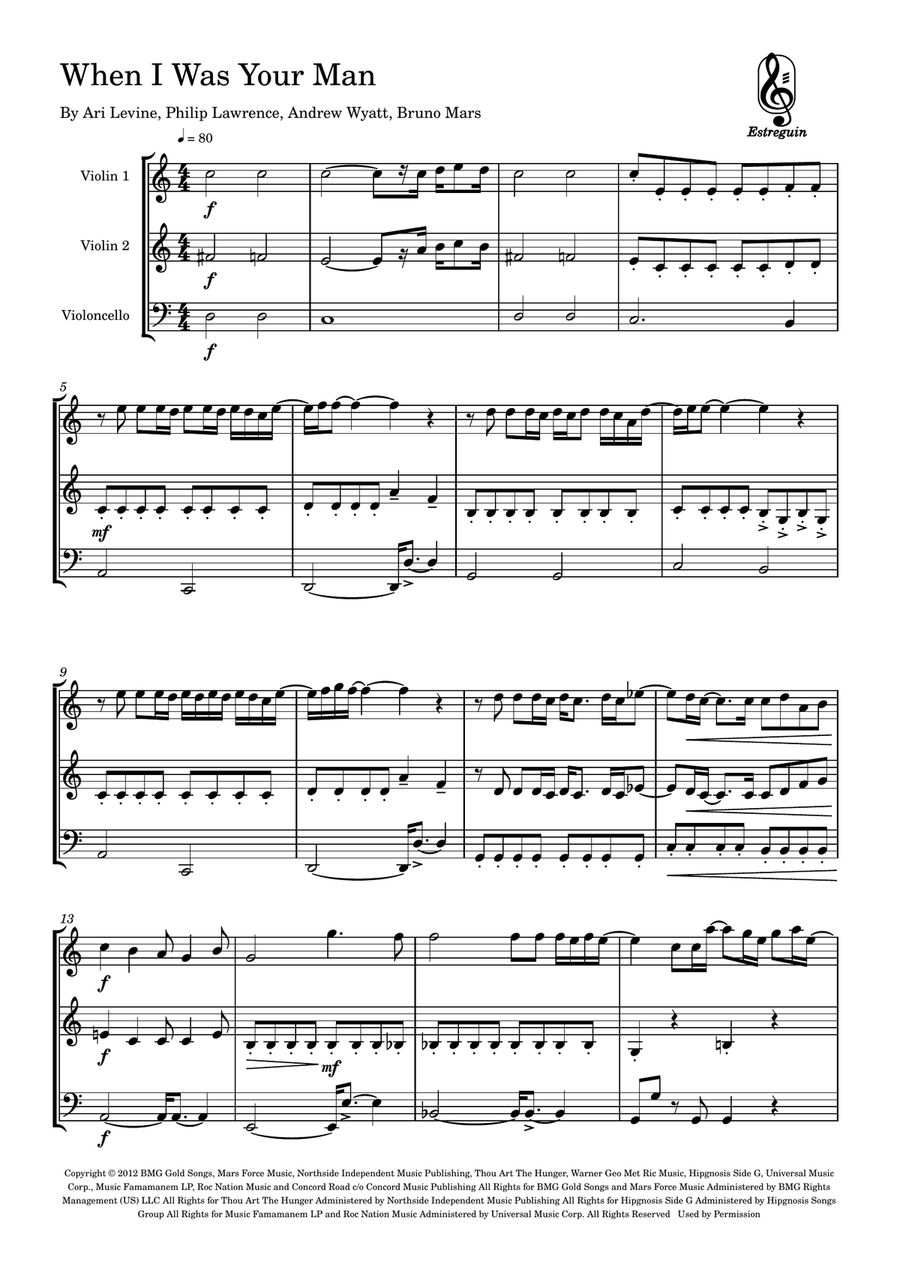 When I Was Your Man When I Was Your Man String Trio scores gallery preview page 1