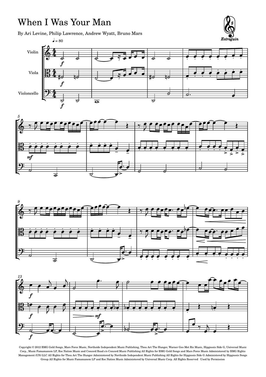 When I Was Your Man String Trio scores gallery preview page 1