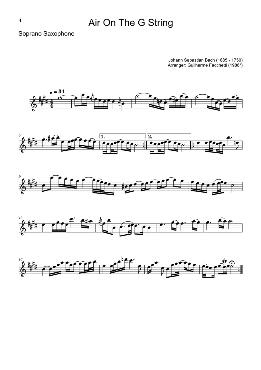 Air on the G String. For Saxophone Quartet. Score and Parts Woodwind Ensemble scores gallery preview page 4