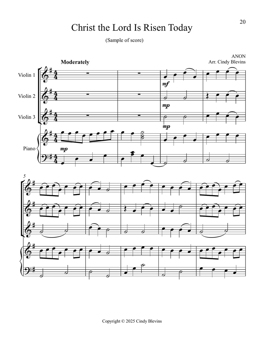 12 Favorite Hymns, Book 1, for Three Violins and Piano Small Ensemble scores gallery preview page 2