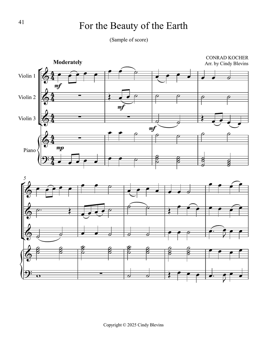 12 Favorite Hymns, Book 1, for Three Violins and Piano Small Ensemble scores gallery preview page 3