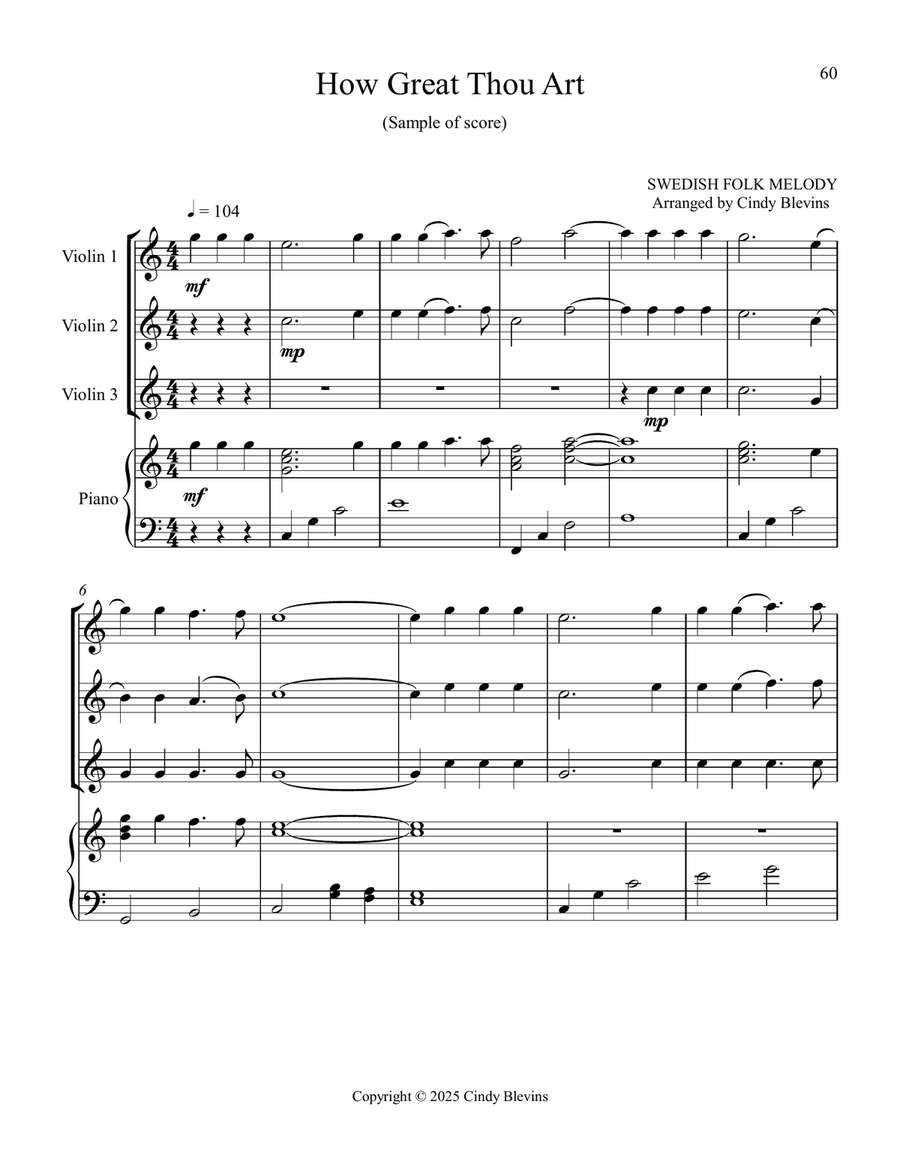 12 Favorite Hymns, Book 1, for Three Violins and Piano Small Ensemble scores gallery preview page 4