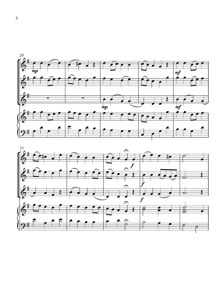 A Mighty Fortress Is Our God, for Three Violins and Piano Small Ensemble scores gallery preview page 4
