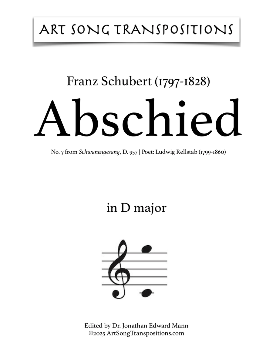 SCHUBERT: Abschied, D. 957 no. 7 (transposed to D major) Piano, Vocal scores gallery preview page 1