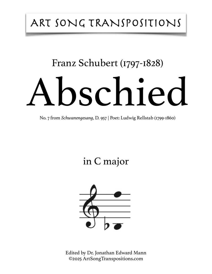 SCHUBERT: Abschied, D. 957 no. 7 (transposed to C major) Piano, Vocal scores gallery preview page 1