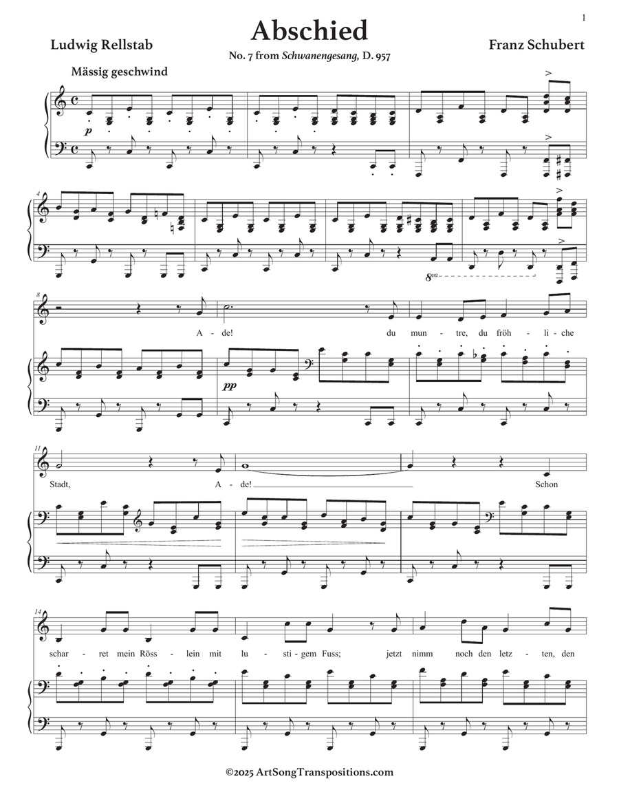 SCHUBERT: Abschied, D. 957 no. 7 (transposed to C major) Piano, Vocal scores gallery preview page 2