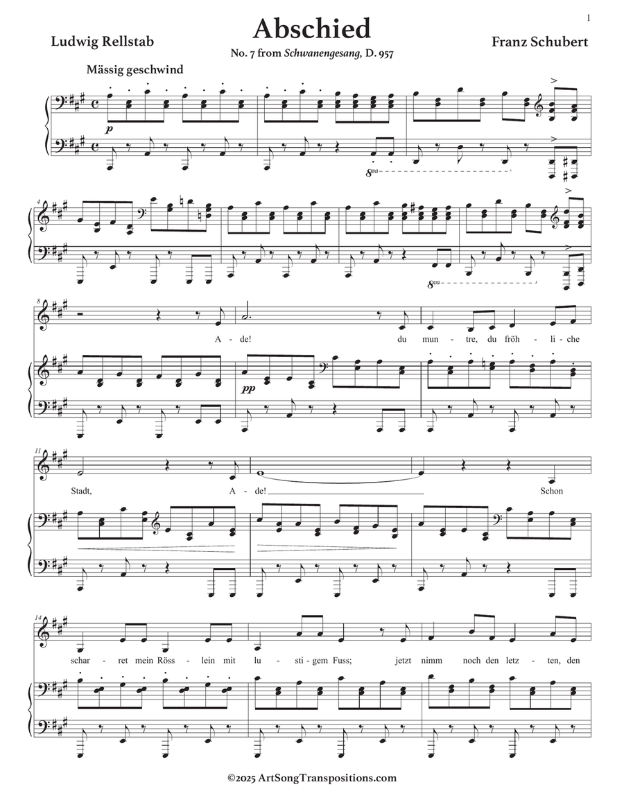 SCHUBERT: Abschied, D. 957 no. 7 (transposed to A major) Piano, Vocal scores gallery preview page 2