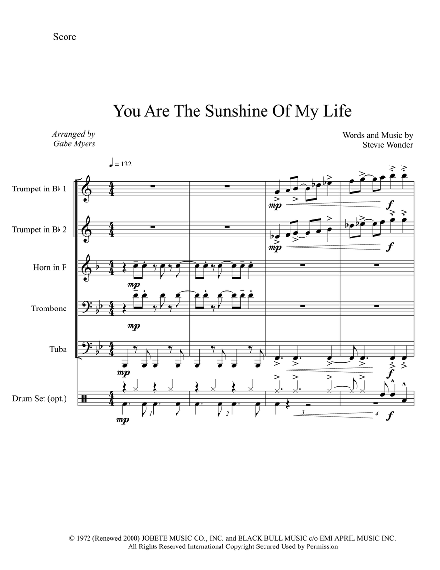You Are The Sunshine Of My Life Brass Quintet scores gallery preview page 1