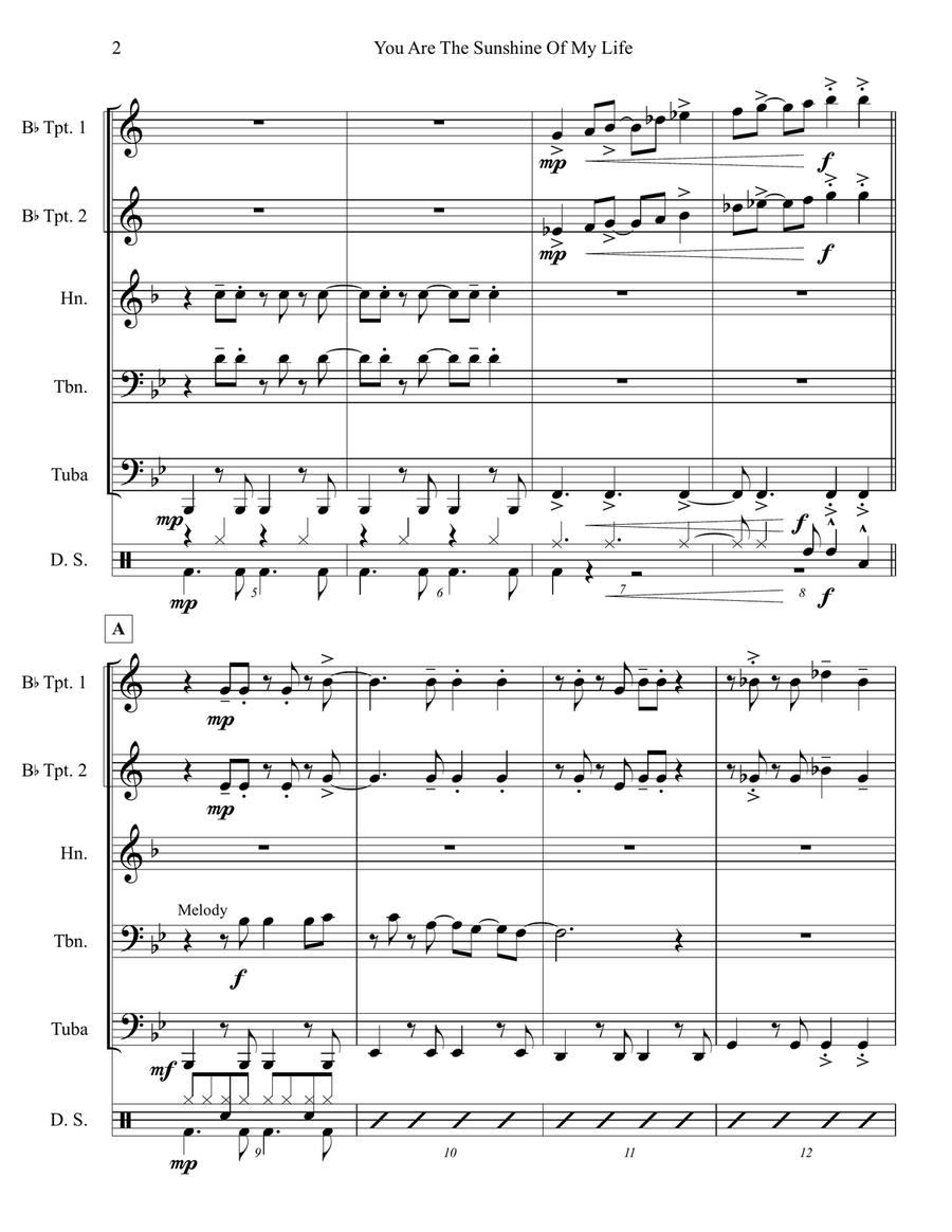 You Are The Sunshine Of My Life Brass Quintet scores gallery preview page 2