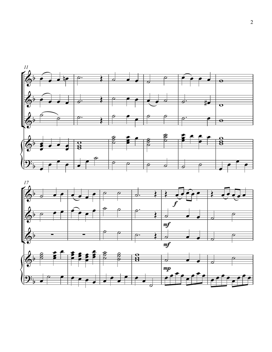 Abide With Me, for Three Violins and Piano Small Ensemble scores gallery preview page 3