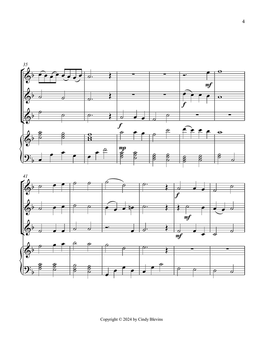 Abide With Me, for Three Violins and Piano Small Ensemble scores gallery preview page 5