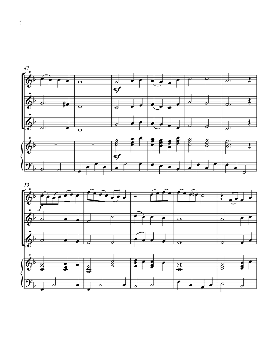 Abide With Me, for Three Violins and Piano Small Ensemble scores gallery preview page 6