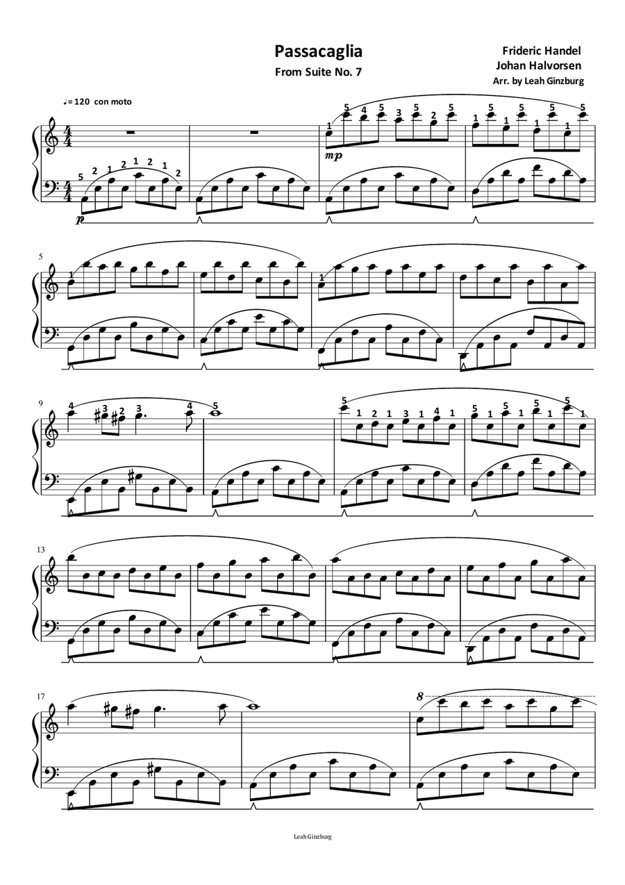 Passacaglia by F. Handel Passacaglia by F. Handel Piano, Vocal scores gallery preview page 1